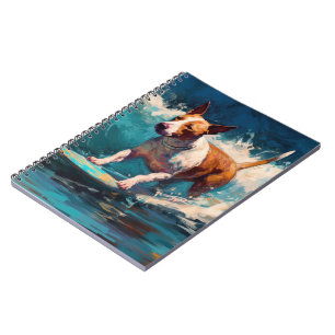 Bull Terrier Beach Surfing Painting Notebook