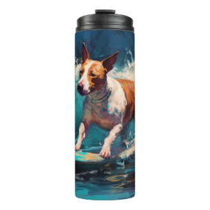 Bull Terrier Beach Surfing Painting Thermal Tumbler