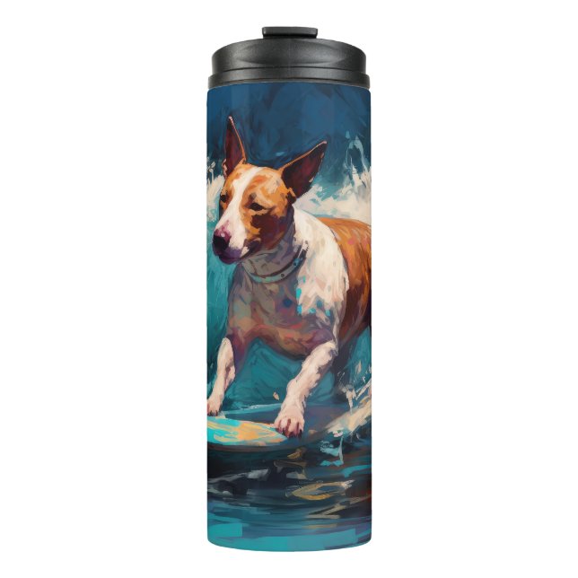 Bull Terrier Beach Surfing Painting Thermal Tumbler (Front)