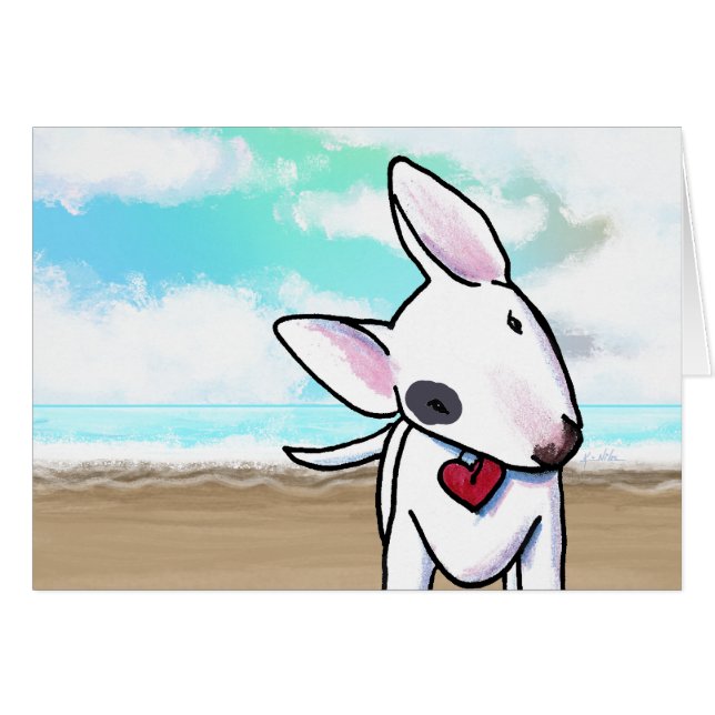 Bull Terrier Beachy Cute Note Card (Front Horizontal)