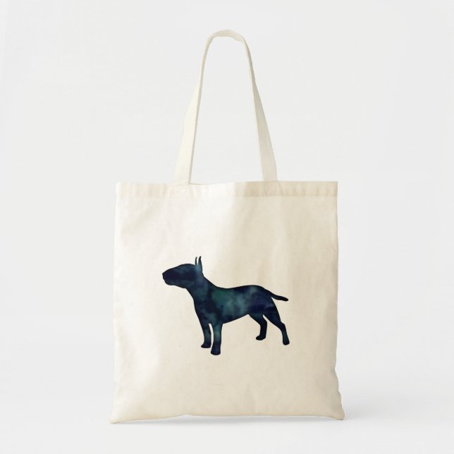 Bull Terrier Black Watercolor Dog Silhouette Tote Bag (Front)