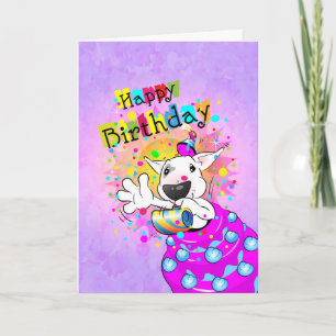 Bull Terrier Cartoon Card "Happy Birthday"