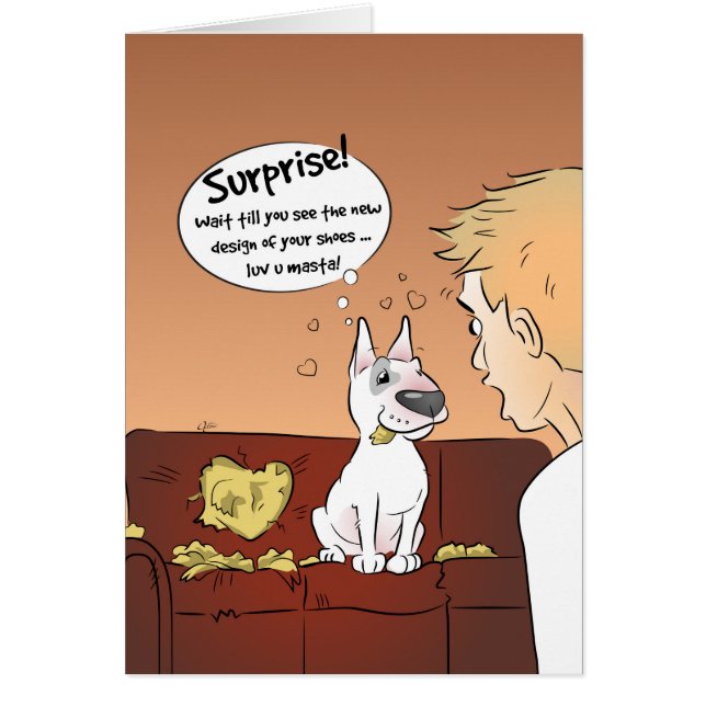 Bull Terrier Cartoon Card "Surprise" (Front)