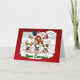 Bull Terrier Cartoon Christmas Greeting Card