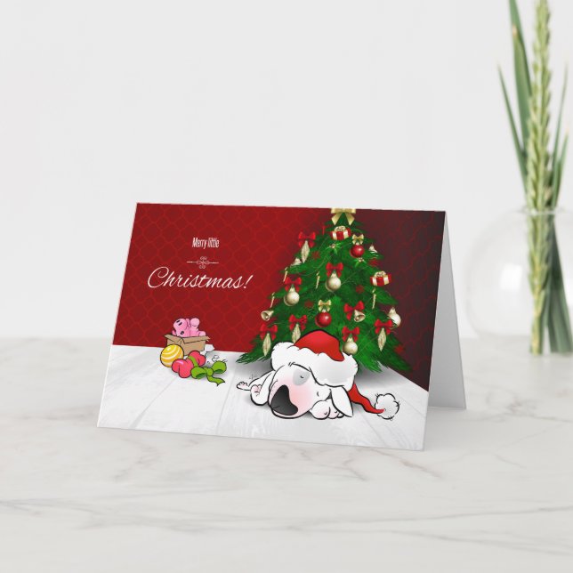 Bull Terrier Cartoon Christmas Greeting Card (Front)
