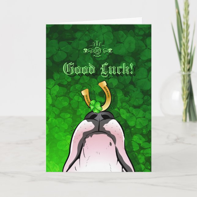 Bull Terrier Cartoon Greeting Card "Good Luck" (Front)