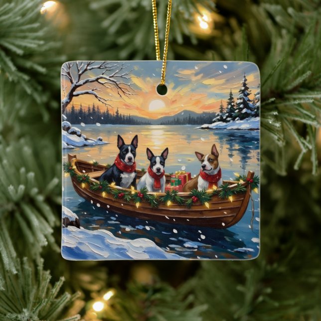 Bull Terrier Christmas Boat Holiday Ceramic Ornament (Tree)