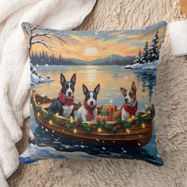 Bull Terrier Christmas Boat Holiday Cushion (Blanket)