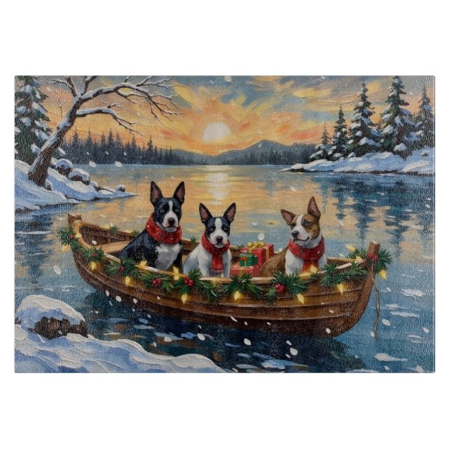 Bull Terrier Christmas Boat Holiday Cutting Board (Front)