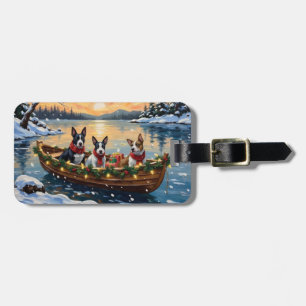 Bull Terrier Christmas Boat Holiday Luggage Tag