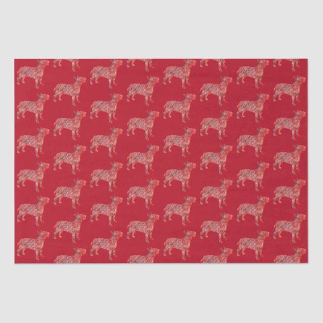 Bull Terrier Christmas Dog Cute Silhouette Red Tissue Paper (Front)