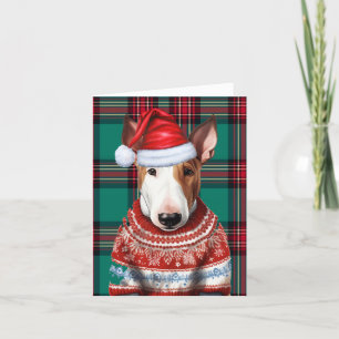 Bull Terrier Christmas Dog Green Plaid Christmas Holiday Card