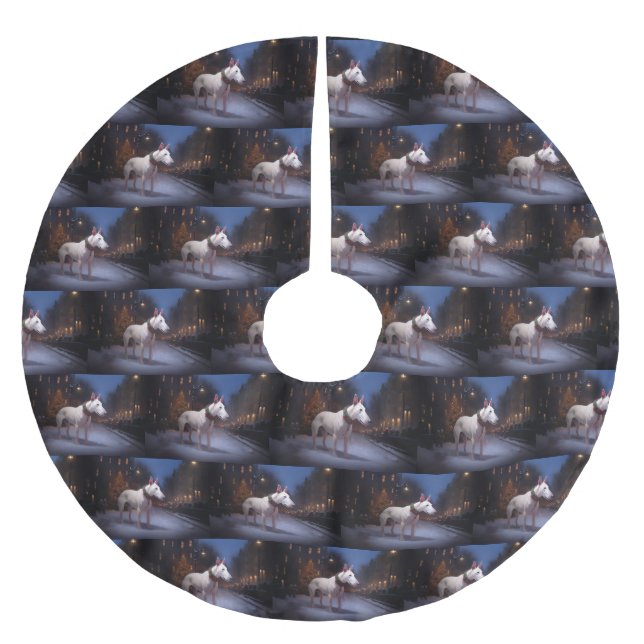 Bull Terrier Christmas Festive Season Brushed Polyester Tree Skirt (Front)