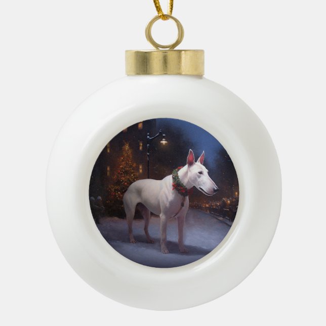 Bull Terrier Christmas Festive Season Ceramic Ball Christmas Ornament (Front)