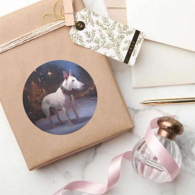 Bull Terrier Christmas Festive Season Classic Round Sticker (Gifting)