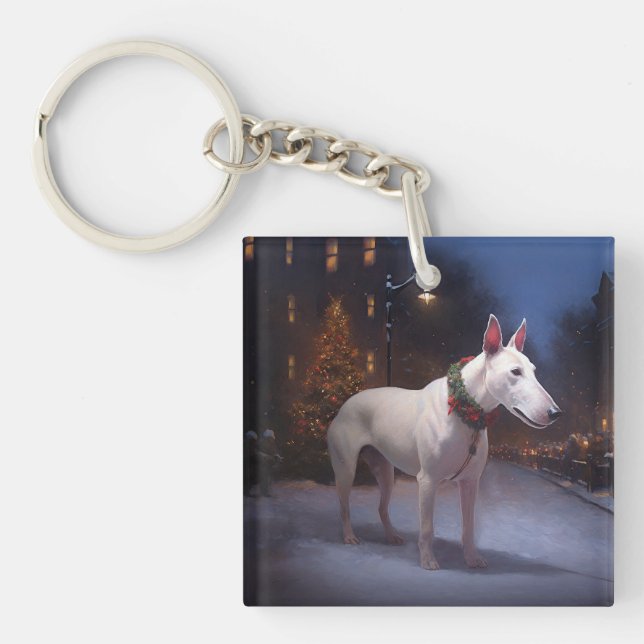 Bull Terrier Christmas Festive Season Key Ring (Front)