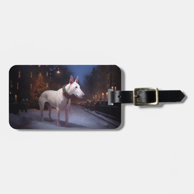 Bull Terrier Christmas Festive Season Luggage Tag (Front Horizontal)
