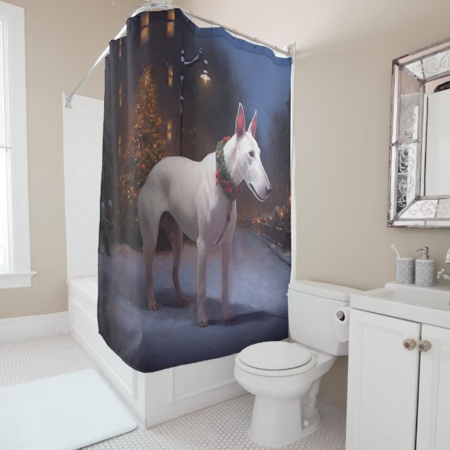 Bull Terrier Christmas Festive Season Shower Curtain (In Situ)