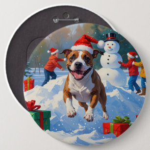 Bull Terrier Christmas Festive Snow Scene 6 Cm Round Badge
