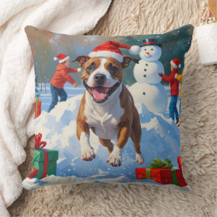 Bull Terrier Christmas Festive Snow Scene Cushion