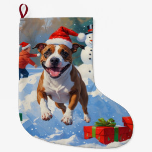 Bull Terrier Christmas Festive Snow Scene Large Christmas Stocking