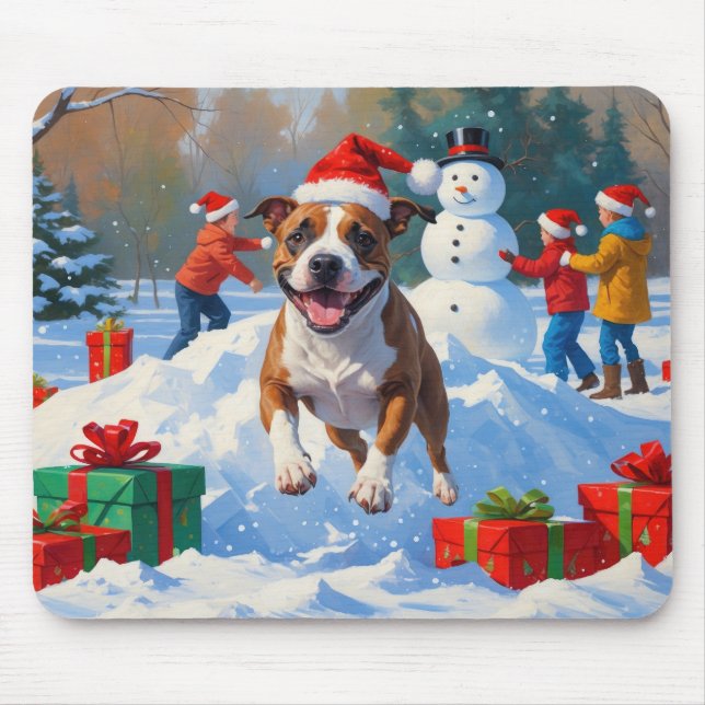 Bull Terrier Christmas Festive Snow Scene Mouse Mat (Front)