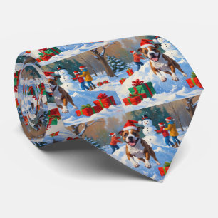 Bull Terrier Christmas Festive Snow Scene Tie