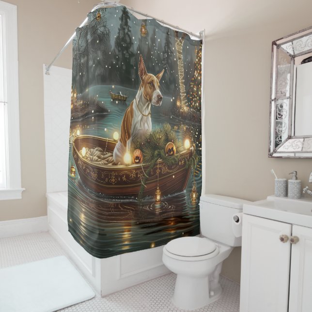 Bull Terrier Christmas Festive Voyage Shower Curtain (In Situ)