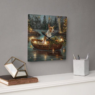 Bull Terrier Christmas Festive Voyage Square Wall Clock