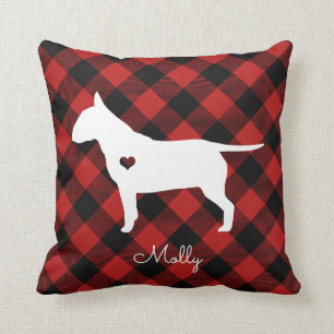 Bull Terrier Christmas Plaid Dog Name Cushion