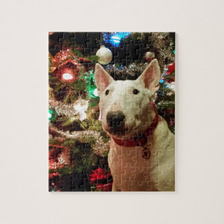 bull terrier Christmas present tree Jigsaw Puzzle
