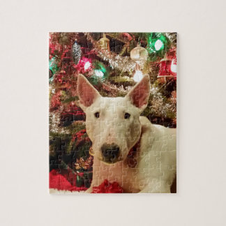 bull terrier christmas present tree jigsaw puzzle