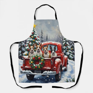 Bull Terrier Christmas Red Truck Holiday Apron