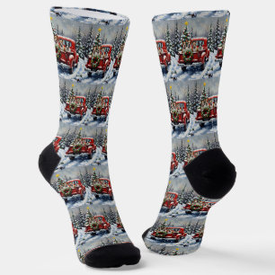 Bull Terrier Christmas Red Truck Holiday Socks
