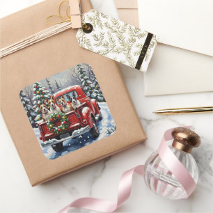 Bull Terrier Christmas Red Truck Holiday Square Sticker