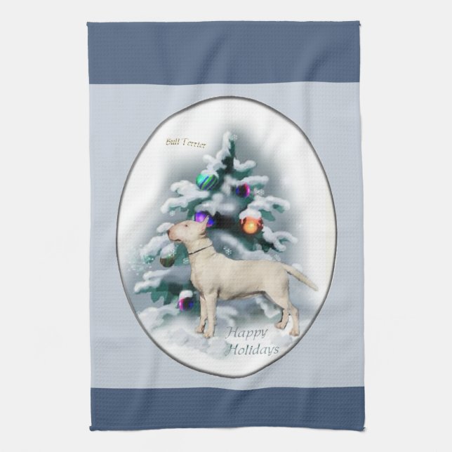 Bull Terrier Christmas Tea Towel (Vertical)