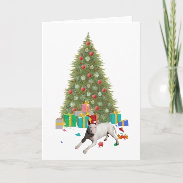 Bull Terrier Christmas Tree Holiday Card (Front)