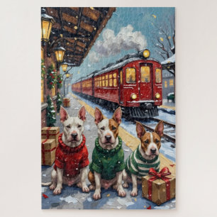 Bull Terrier Christmas Vintage Train Holiday Jigsaw Puzzle