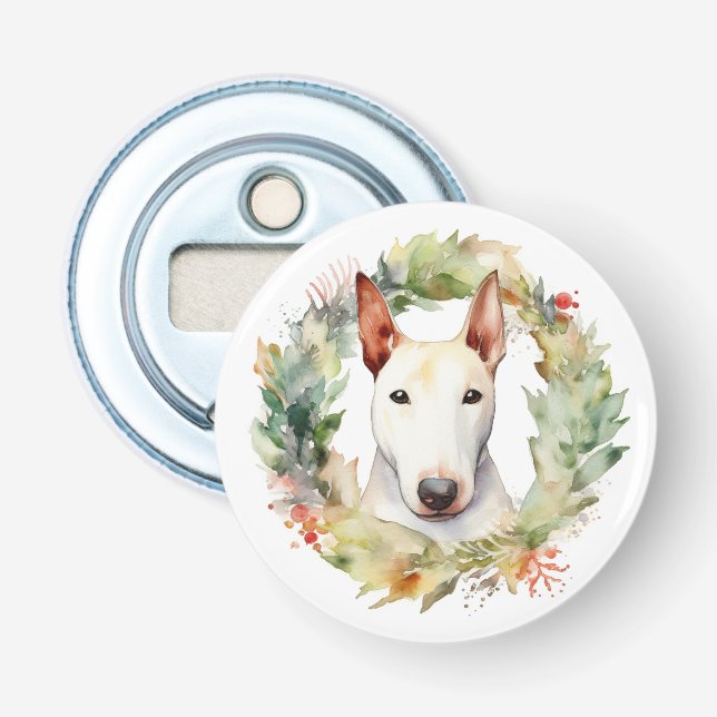 Bull Terrier Christmas Wreath Festive Pup  Bottle Opener (Front)