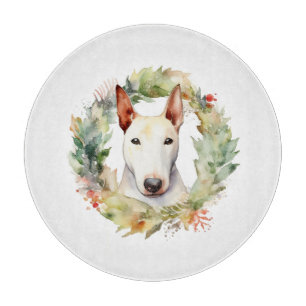 Bull Terrier Christmas Wreath Festive Pup Cutting Board