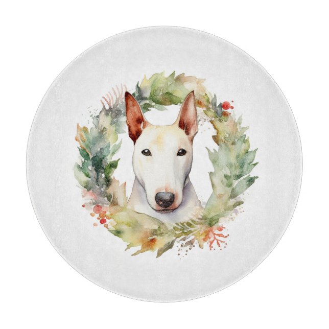 Bull Terrier Christmas Wreath Festive Pup  Cutting Board (Front)