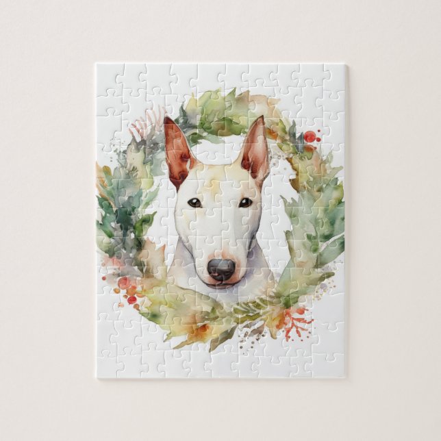 Bull Terrier Christmas Wreath Festive Pup  Jigsaw Puzzle (Vertical)