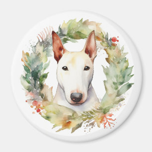 Bull Terrier Christmas Wreath Festive Pup  Magnet
