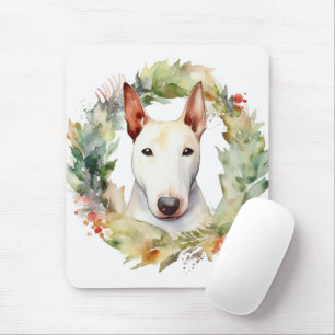 Bull Terrier Christmas Wreath Festive Pup  Mouse Mat