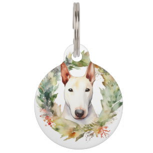 Bull Terrier Christmas Wreath Festive Pup Pet Tag