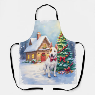 Bull Terrier Cosy Cottage Christmas Tree Art Apron