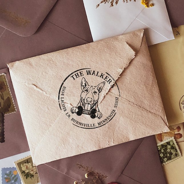 Bull Terrier Custom Family Return Address Rubber Stamp (Creator Uploaded)