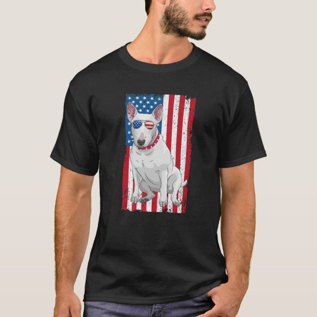 Bull Terrier Dad Mom American Flag Miniature Bull T-Shirt (Front)