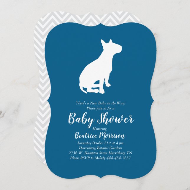 Bull Terrier Dog Baby Shower Blue Boy Invitation (Front/Back)