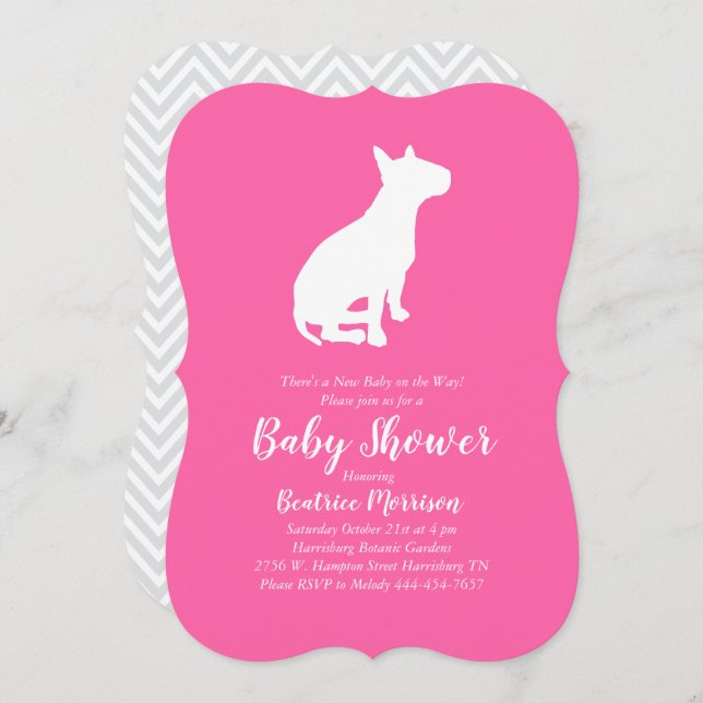Bull Terrier Dog Baby Shower Pink Girl Invitation (Front/Back)